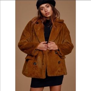 Free people brown faux fur coat